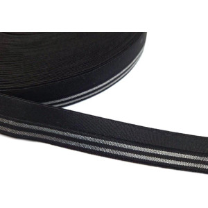 1m Besatzgummi schwarz mit Silberstreifen  20mm breit